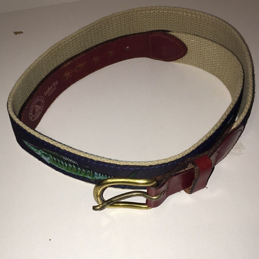 Blue & Creme Fishing Fish Lover Dolphin Mai Mai Leather Woven Fabric Casual belt